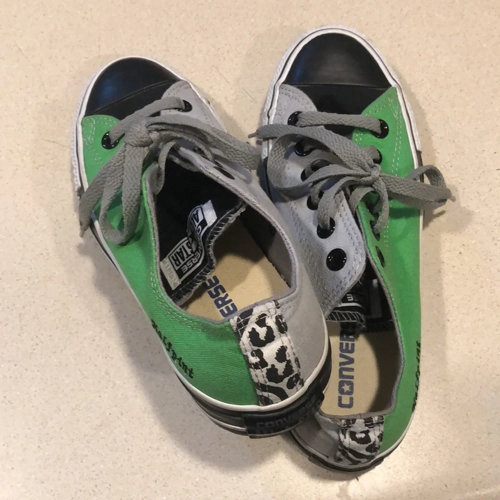 CONVERSE ALLSTAR CUSTOM MADE LOW TOP SNEAKERS GREEN GRAY BLK WHITE ZEBRA SIZE 7 - Picture 3 of 11
